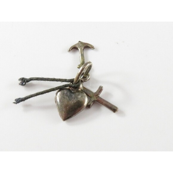 Vintage Sterling Silver 3 Miniature Charms Set Anchor Heart Cross - Picture 1 of 4